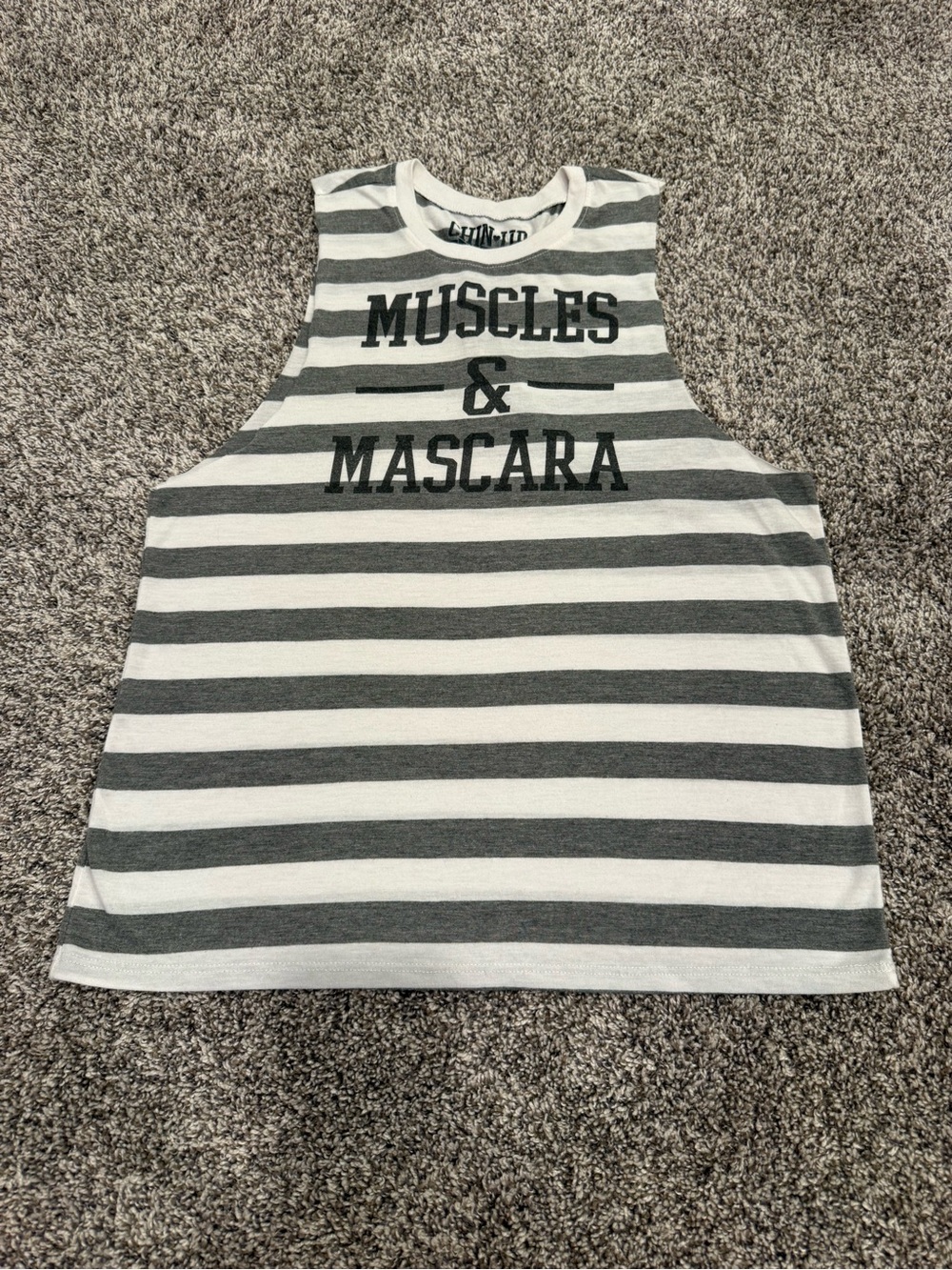 Chin Up Apparel Women’s Striped Tank - White & Gray Medium